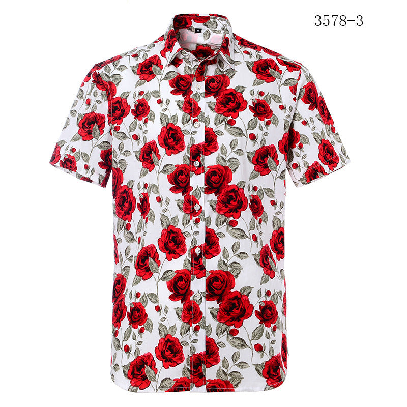 Printed short-sleeved shirt men's European beach