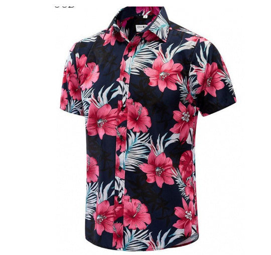 Printed short-sleeved shirt men's European beach