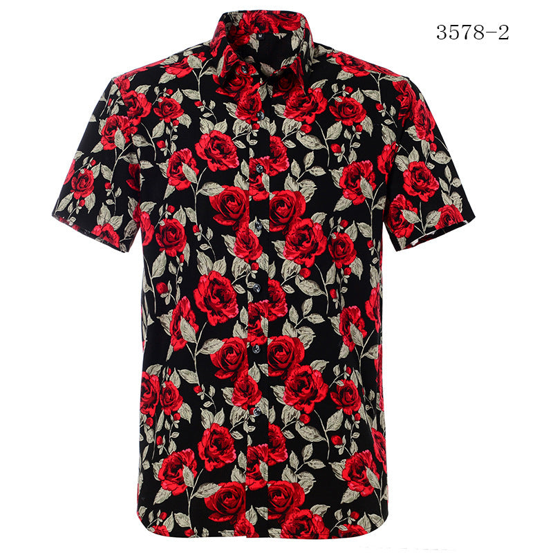 Printed short-sleeved shirt men's European beach