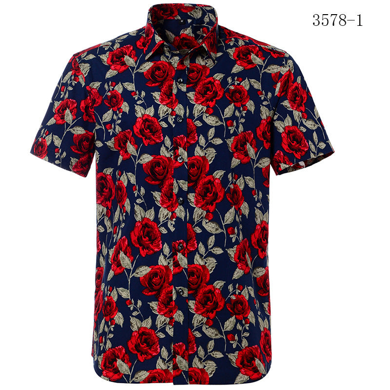 Printed short-sleeved shirt men's European beach