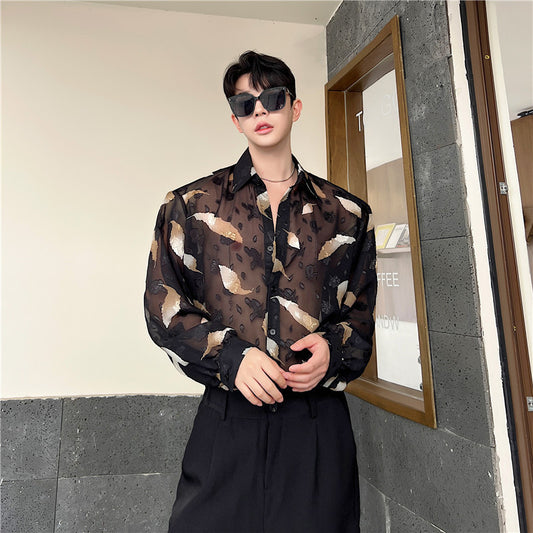 INS Wind Snow Spinning Jacquard Micro Perspective Long Sleeve Shirt