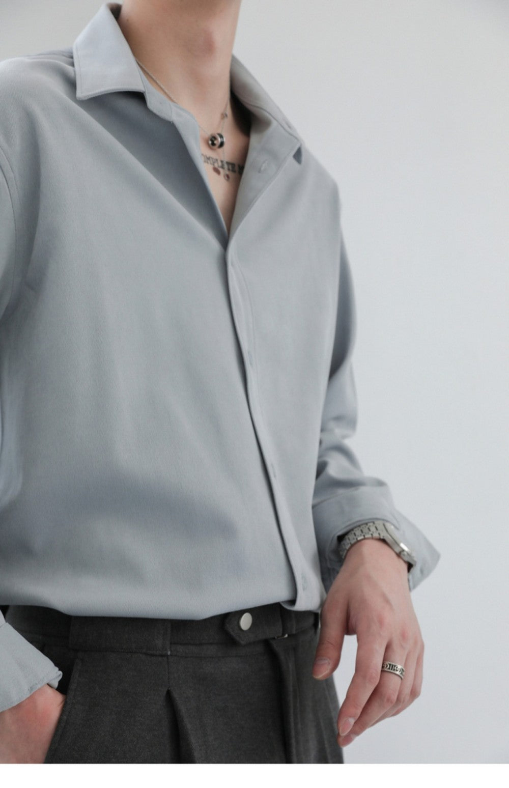 Loose Solid Color Long Sleeve Shirt For Men